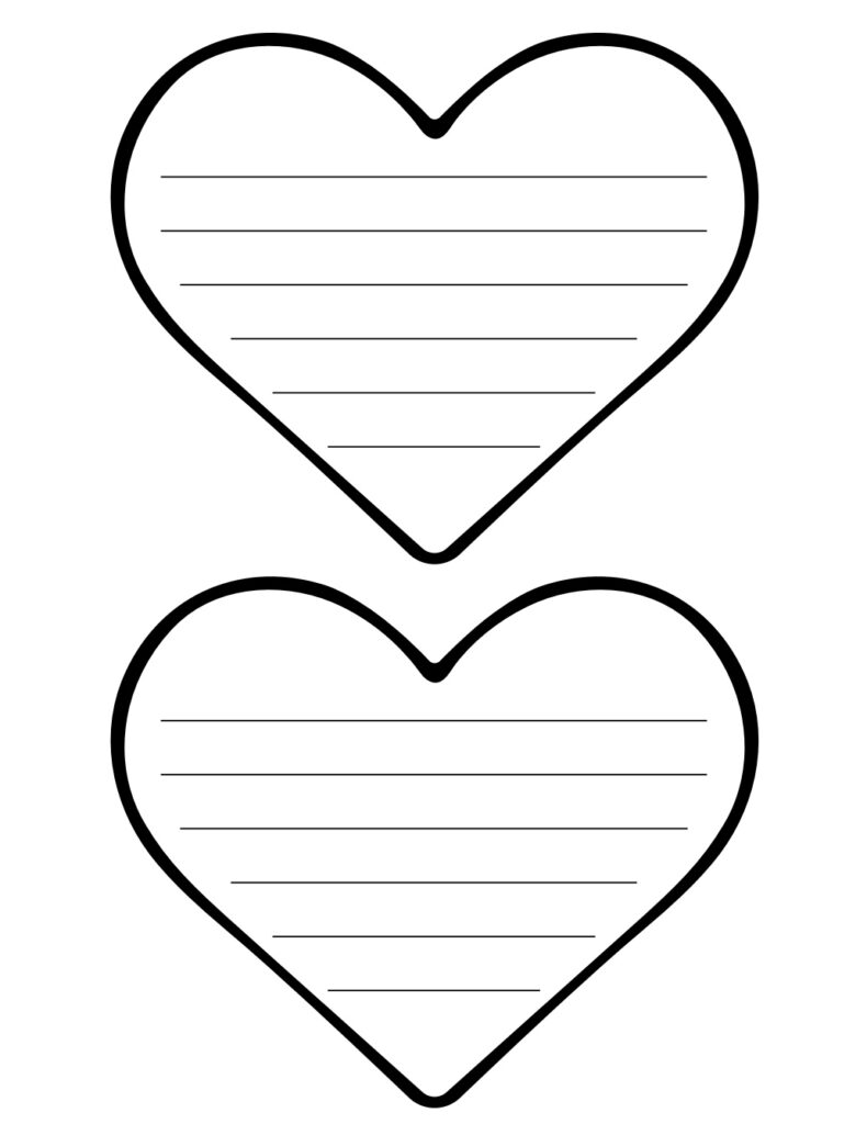 two heart outlines with lines for writing 